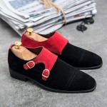 Black Red Suede Monk Strap Mens Dappermen Dapper Loafers Flats Shoes