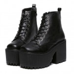 Black Rider Platforms Punk Rock Lace Up Chunky Heels Boots Creepers Shoes