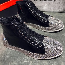 Black Suede Diamantes Bling Bling High Top Mens Sneakers Shoes Boots