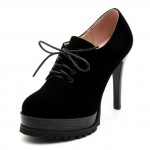 Black Suede Lace Up Oxfords Platforms Stiletto High Heels Ankle Boots Shoes
