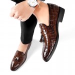Brown Patent Croc Tassels Mens Dappermen Dapper Loafers Shoes