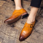 Brown Pointed Head Monks Strap Mens Dappermen Dapper Loafers Shoes