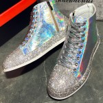 Silver Holographic Diamantes Bling Bling High Top Mens Sneakers Shoes Boots