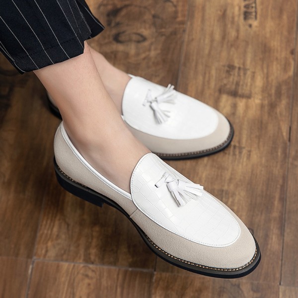 White Cream Suede Croc Tassels Mens Dappermen Dapper Loafers Flats Shoes
