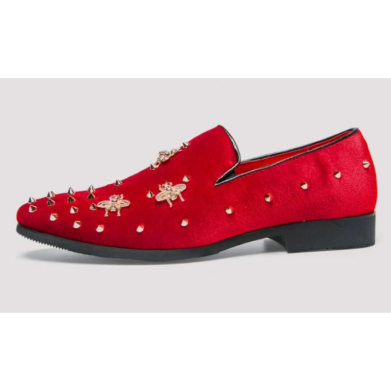 Fashion Spikes Dress Shoes Red Bottoms Loafers Men Burgundy Velvet Slippers  Studded Studs Casual Wedding Mens Genuine Leather Flats 38 45 From Abc0759,  $90.46