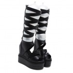 Black Straps Gladiator Knee Punk Rock Gothic Creeper Platforms Wedges Sandals Shoes
