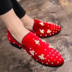 Red Suede Gold Bees Spike Studs Punk Rock Mens Loafers Flats Dress Shoes