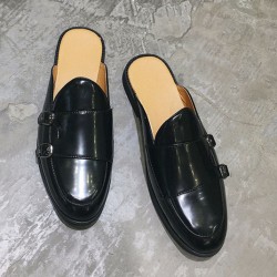 Black Leather Buckles Mens Formal Slip On Flats Sandals Loafers Shoes