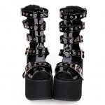Black Patent Punk Rock Strappy Peeptoe Chunky Platforms Sole Lolita Gothic Sandals Boots Shoes