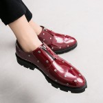 Burgundy Patent Polka Dots Zipper Dapper Mens Loafers Flats Dress Shoes