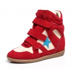 Red Blue Star Suede High Top Velcro Tapes Hidden Wedges Sneakers Shoes