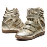 Gold Hollow Out High Top Velcro Tapes Hidden Wedges Sneakers Shoes