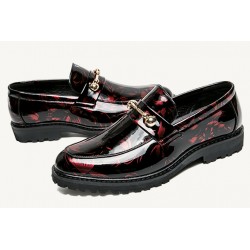 Black Red Patent Gold Punk Rock Mens Loafers Flats Dress Shoes