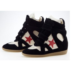 Black Red Star Suede High Top Velcro Tapes Hidden Wedges Sneakers Shoes