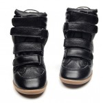 Black Hollow Out High Top Velcro Tapes Hidden Wedges Sneakers Shoes