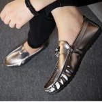 Silver Metallic Emblem Mens Casual Loafers Flats Shoes