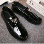 Black Glossy Patent Emblem Mens Casual Loafers Flats Shoes