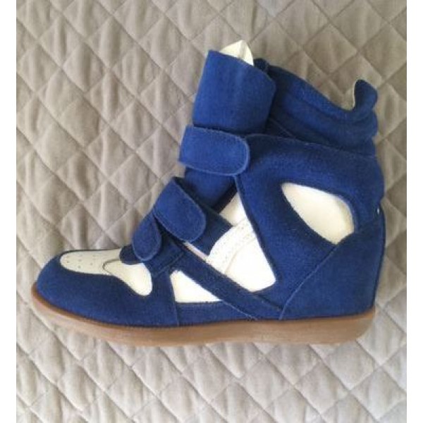 Blue White Suede High Top Velcro Tapes Hidden Wedges Sneakers Shoes