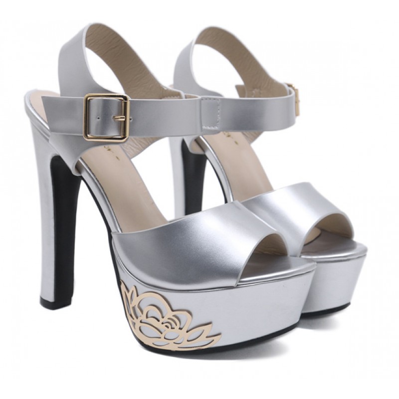 platform block heels silver