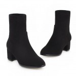Black Suede Pointed Head Ankle High Heels Chelsea Boots Shoes