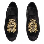 Black Velvet Suede Gold Embroidery Bee Mens Oxfords Loafers Dress Shoes Flats