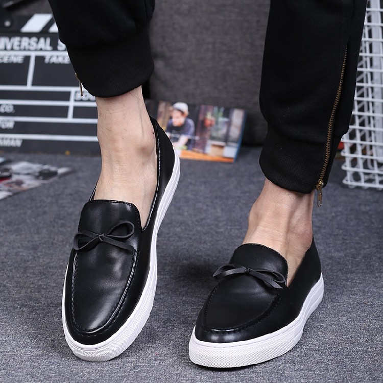 Black White Bow Baroque Mens Thick Sole Oxfords Loafers