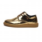 Gold Metallic Lace Up Round Head Mens Lace Up Oxfords Shoes