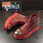 Red Glitter Gold Spikes Punk Rock Mens High Top Lace Up Sneakers Shoes