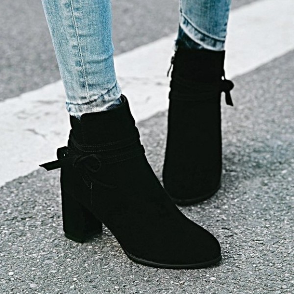 Black Suede Point Head Ankle High Heels Boots Shoes