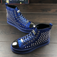 Blue Spikes Embroidery High Top Punk Rock Mens Sneakers Shoes Flats