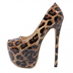 Brown Leopard Patent Platforms Stiletto Super High Heels Shoes