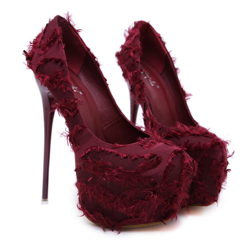 burgundy fur heels