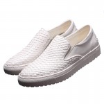 White Vintage Leather Knitted Mens Thick Sole Loafers Dress Shoes