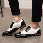 Black White Vintage Leather Baroque Lace Up Mens Oxfords Dapper Man Shoes