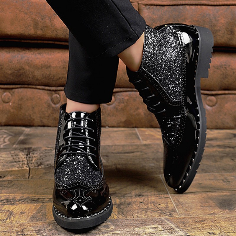 Black Lace Up Zipper Baroque Dappermen Mens Oxfords Shoes Ankle Boots