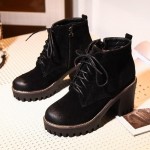 Black Suede Grunge Cleated Sole Lace Up Ankle Block High Heels Rider Combat Boots Shoes