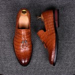 Brown Patent Croc Leather Tassels Mens Oxfords Loafers Dress Dapper man Shoes Flats