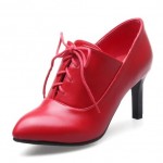 Red Lace Up Point Head Stiletto High Heels Oxfords Womens Dress Shoes