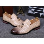 Cream Beige Croc Leather Tassels Mens Oxfords Loafers Dress Dapper man Shoes Flats