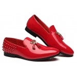 Red Patent Spikes Tassels Mens Oxfords Loafers Dress Shoes Flats