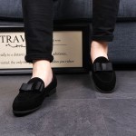 Black Suede Bow Mens Oxfords Loafers Dress Shoes Flats
