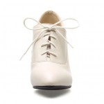 Cream Lace Up Point Head Stiletto High Heels Oxfords Womens Dress Shoes