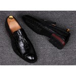 Black Patent Croc Leather Tassels Mens Oxfords Loafers Dress Dapper man Shoes Flats