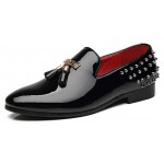 Black Patent Spikes Tassels Mens Oxfords Loafers Dress Shoes Flats