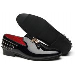 Black Patent Spikes Tassels Mens Oxfords Loafers Dress Shoes Flats