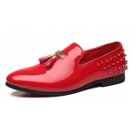 Red Patent Spikes Tassels Mens Oxfords Loafers Dress Shoes Flats