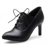 Black Lace Up Point Head Stiletto High Heels Oxfords Womens Dress Shoes