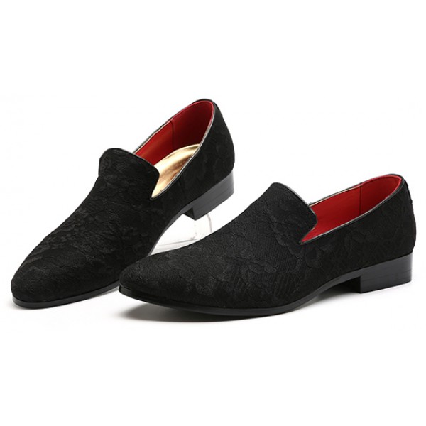 Black Lace Embroidery Mens Oxfords Loafers Dress Shoes Flats
