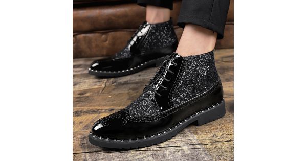 Black Lace Up Zipper Baroque Dappermen Mens Oxfords Shoes Ankle Boots