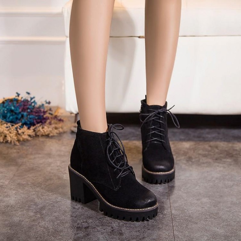 Black Suede Grunge Cleated Sole Lace Up 